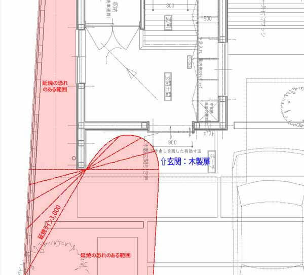 準防火地域内で木製の玄関扉を設ける方法（蒲郡市本町の家）